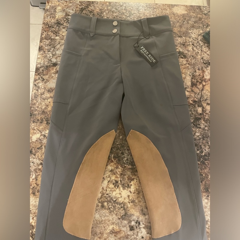 FREE RIDE pro grey breeches. NEVER BEEN WORN. Size 26